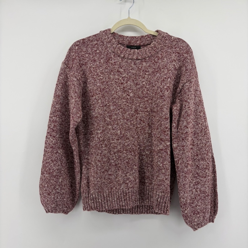 J.Crew Sweater Burgundy White Women‎ Medium Cotton Linen Marled Crewneck Relaxed